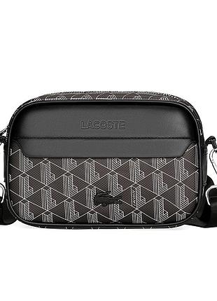 Сумка через плече lacoste monogram mini / месенджер лакост сумка / барсетка лакоста чоловіча чорний