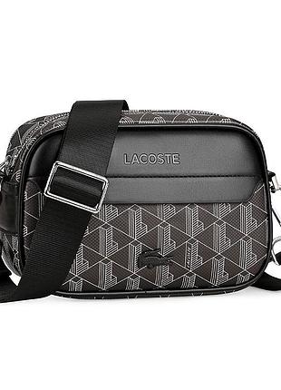 Сумка через плечо lacoste monogram mini / мессенджер лакост сумка / борсетка лакоста мужская черная 2