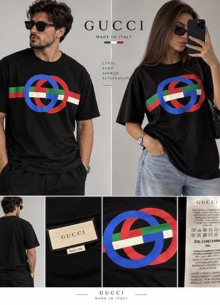 Футболка gucci чорна унісекс xxl oversize, 100% бавовна, стан як нова