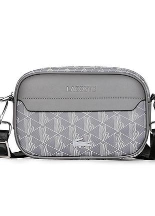 Мужская сумка через плечо lacoste monogram mini, кроссбоди, мессенджер лакоста серая
