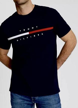 Мужская уникальная футболка tommy hilfiger с большим лого оригинал