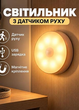 Аккумуляторный led светильник с датчиком движения беспроводной ночник с usb зарядкой и магнитным креплением