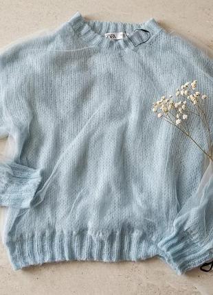 🧊ніжний блакитний светр zara з фатиновим оверлеєм🧊
