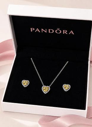 Серебряное колье с серьгами пусетами pandora