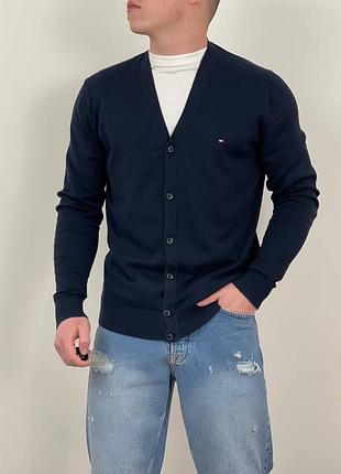 1328 / темно синій базовий джемпер - кардиган tommy hilfiger