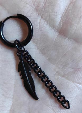 Серьга серьга перо черное 1шт. 2