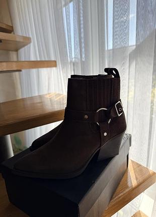 🤎 жіночі шоколадні замшеві черевики stuart weitzman, демісезонні, з утепленням, на каблуку, р. 36, 38, 39, 40
