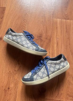 Кроссовки gucci navy leather coated canvas gg low top