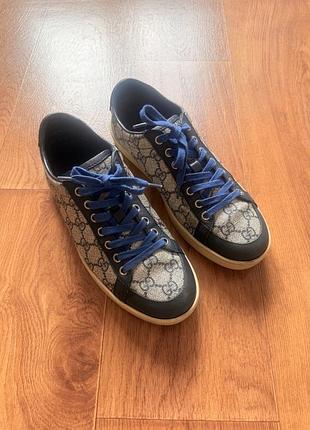 Кеды gucci navy leather coated canvas gg low top