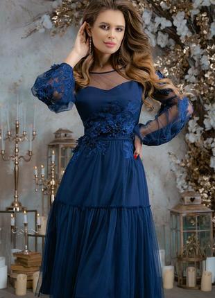 Шикарное платье tivardo lux collection! вышивка 3d-кружево на сетке!1 фото