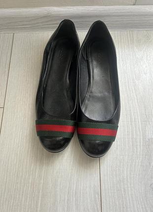 Оригінальні шкіряні балетки gucci web stripe ballet flats (розмір 37.5)