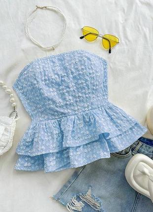 Shein святковий топ бандо жатка топик з баскою блуза блузка