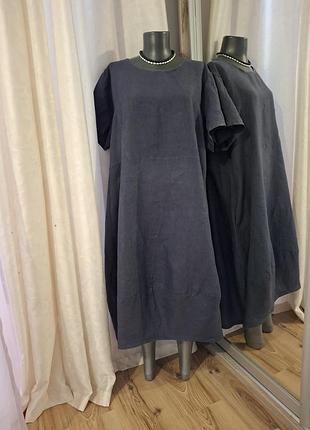 💯% льняное с карманами платье 👗 большого размера италия
