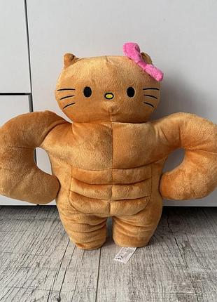 Мягкая игрушка hello kitty силач с прессом / накачанная плюшевая хеллоу китти бодибилдер / смешная хелоу кити качок кубиками 30см