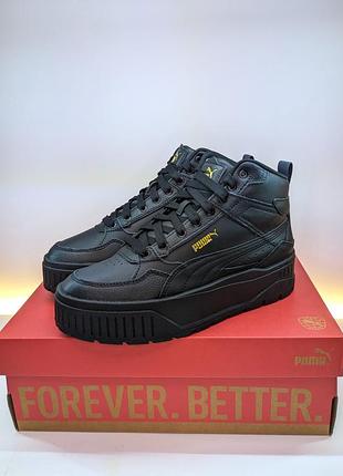 Женские черные кроссовки на платформе puma karmen ii mid eu 38–39 (см: 24,6–25,4) кожаные оригинал