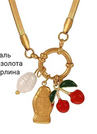 Колье бохо нержавеющая сталь позолота натуральная жемчужина цепочка цепочка цепочки на шею кулон подвеска рыба рыбка
