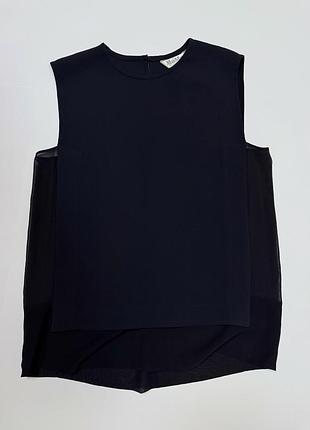 Max mara женская синяя блузка топ без рукавов с шелковыми вставками оригинал