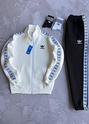 Спортивный костюм adidas на флисе лампас: олимпийка кофта-брюки 2 пары носков в подарок! премиум качество✅