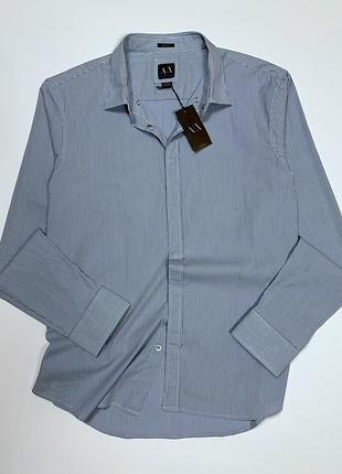 Armani exchange мужская синяя рубашка рубашка в полоску slim fit оригинал