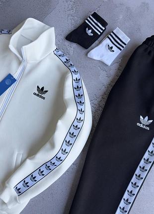 Спортивный костюм adidas на флисе лампас: олимпийка кофта-брюки 2 пары носков в подарок! премиум качество✅