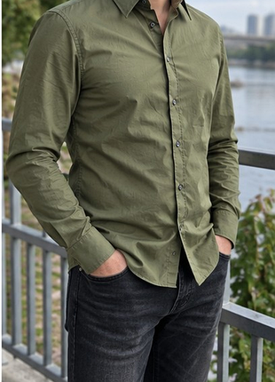 Чоловіча зелена сорочка h&m slim fit