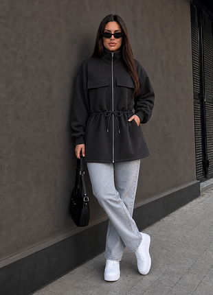 Кофта женская черная теплая ⚡ кулиска на талии 🏷️ sinsay 🖤 кардиган на молнии оверсайз🖤размер л/мин