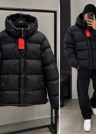 Чоловіча куртка зимова пуховик hugo boss 🤗  🟢фірмова фурнітура  🟢внутрішня кишеня 🟢наповнювач - пух 🟢світловідбиаючий принт  🟢розміри: s m l xl