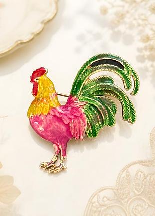 🐓✨ яскрава вінтажна брошка «півень» із кольоровою емаллю 💎