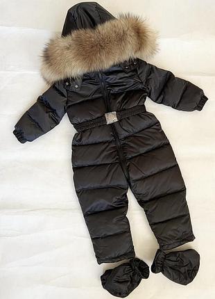 Суцільний комбінезон монклер moncler з натуральним хутром