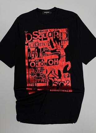 Dsquared2 мужская черная футболка с красным рождественским принтом оригинал