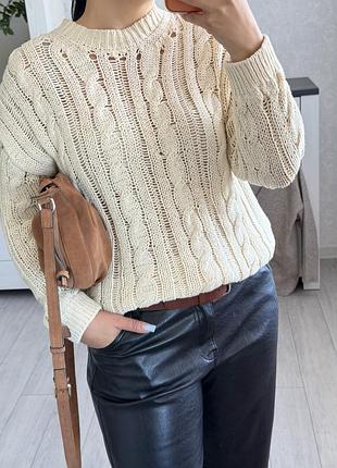 Светр бежевий крупної вʼязки zara 2