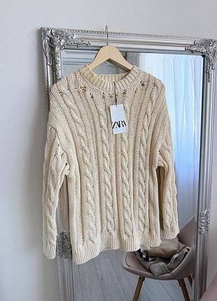 Светр бежевий крупної вʼязки zara 5