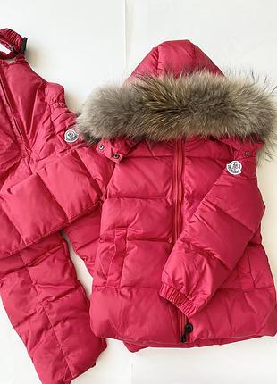 Роздільний зимовий комбінезон монклер moncler з натуральним хутром