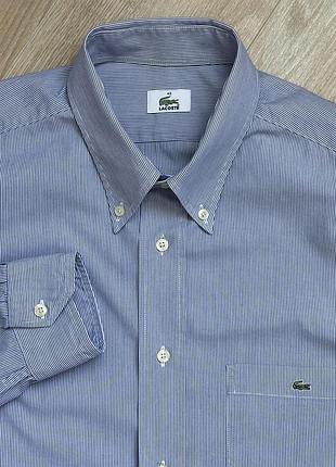 Сорочка чоловіча lacoste 100% бавовна тонка смужка довгий рукав, розмір xl/xxl