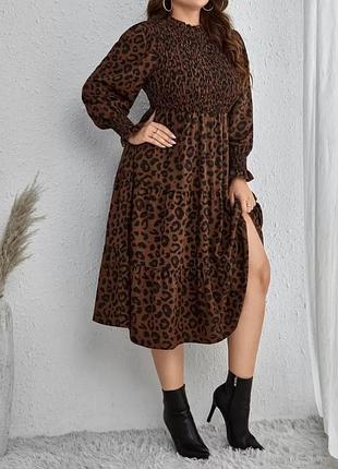 Shein лео міді сукня резинка пишне плаття розлітайка