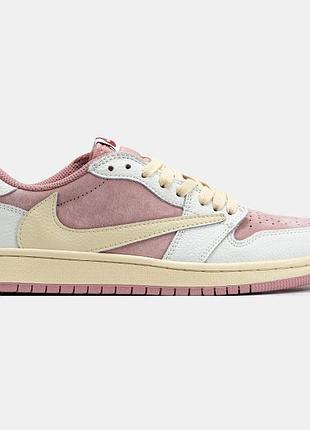Жіночі кросівки nike air jordan 1 low x travis scott pink white beige / smb+ 🔗