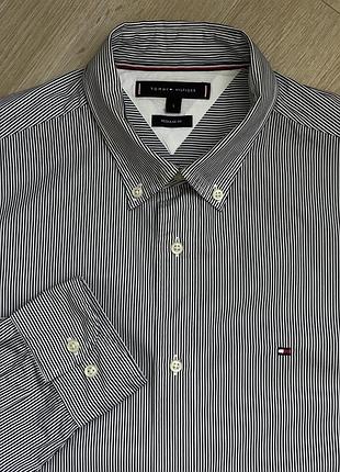 Сорочка чоловіча tommy hilfiger 100% бавовна тонка смужка довгий рукав, розмір l