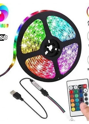 Светодиодная лента с пультом 5 м, от usb, strip cb-5050 / силиконовая самоклеющаяся led лента