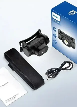 Ліхтар налобний акумуляторний philips, з датчиком руху, 500mah, usb-c ( фонарик новый)