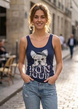 Майка жіноча французький бульдог bonjour love to lounge primark (хс-c 42-44) темно синій