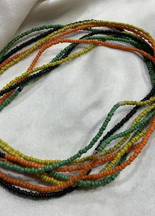 🌈 📿 ✨ винтажный длинный бисерный жгут этно / boho ожерелье-трансформер с цветными сегментами 🎨 🌿 🪶