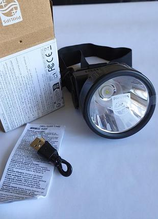 Ліхтар налобний philips sfl1342 led. 3 w акумулятор 1200mah можливість сенсорного увімкнення. usb type-c. висока міцність. life waterproof.