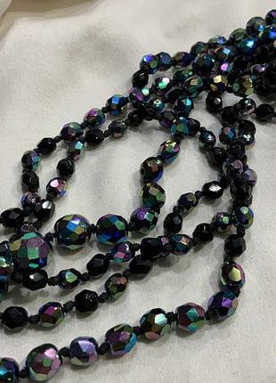 ✨ 🖤 вінтажні довгі скляні намиста з ефектом аврора бореаліс (ab / aurora borealis glass beads flapper necklace) 134 см 🌈 💎