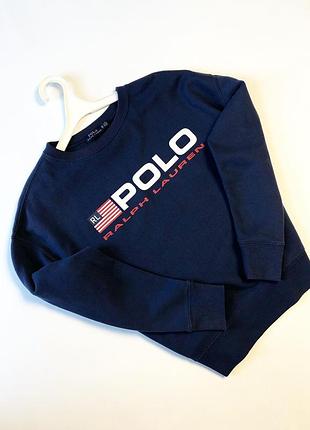 Премиальный свитшот от polo ralph lauren в глубоком темно-синем цвете 
эффектный фирменный логотип с американским флагом на груди.