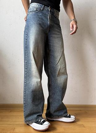 Широкі джинси washed denim 4