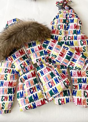 Зимовий пуховий роздільний комбінезон moschino москино хутро натуральна єнот