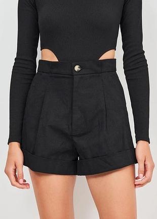 Zara шорти чорні котон висока посадка складки манжет