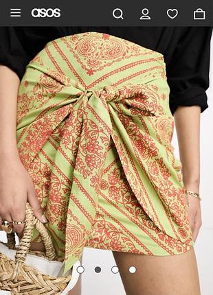 1+1=3 спідниця asos design в принт льон віскоза 5