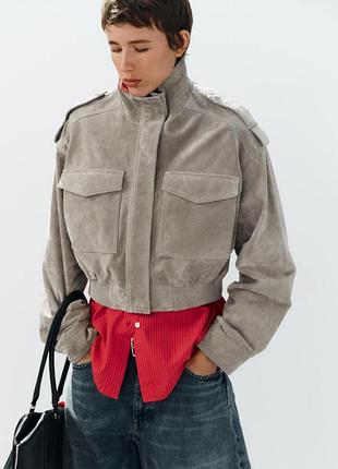 Жіноча коротка куртка бомбер з еко шкіри zara