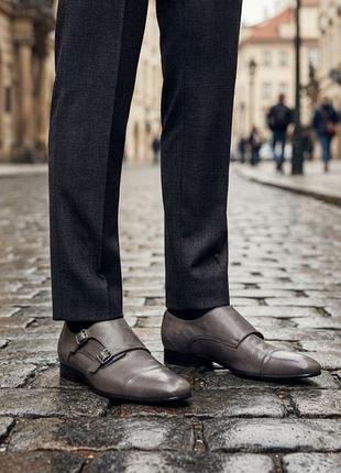 Кожаные туфли моски zara man серого цвета лоферы